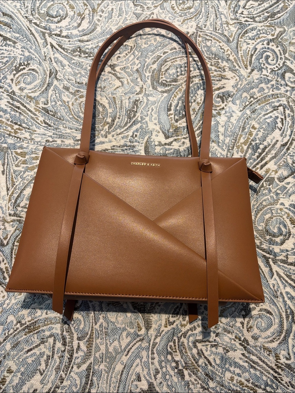 Charles & Keith Cognac Brown Geometric Tote Bag